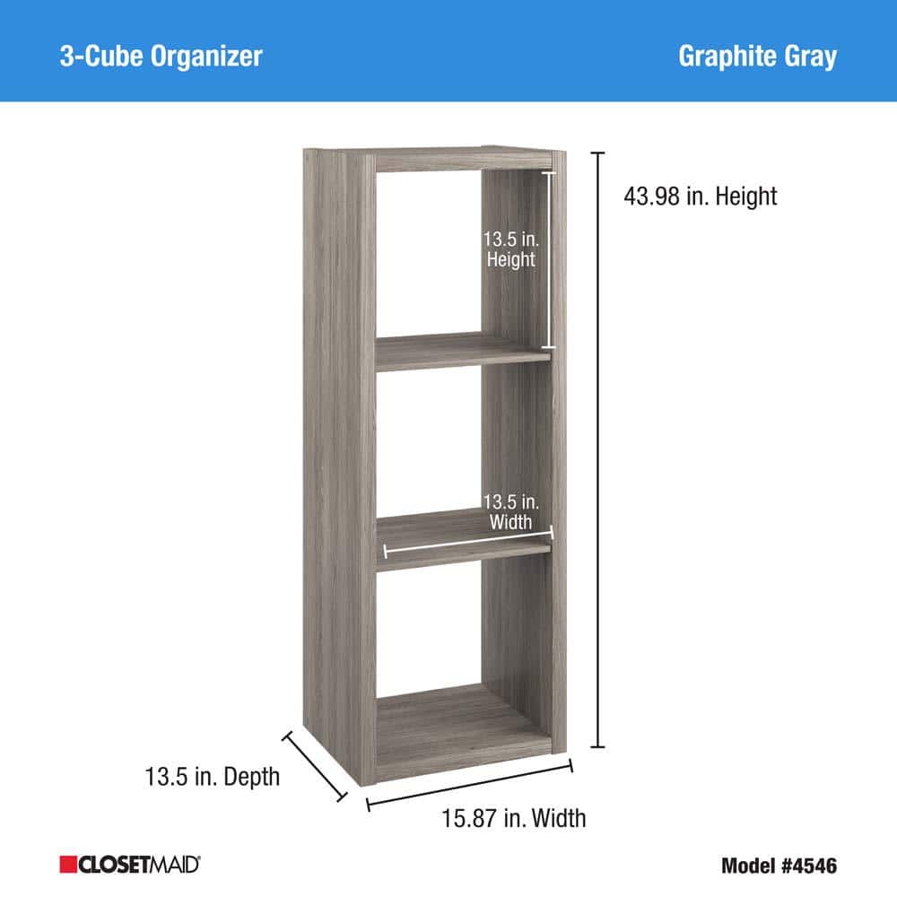 Graphite Gray 44" Wood 3-Cube Storage Organizer
