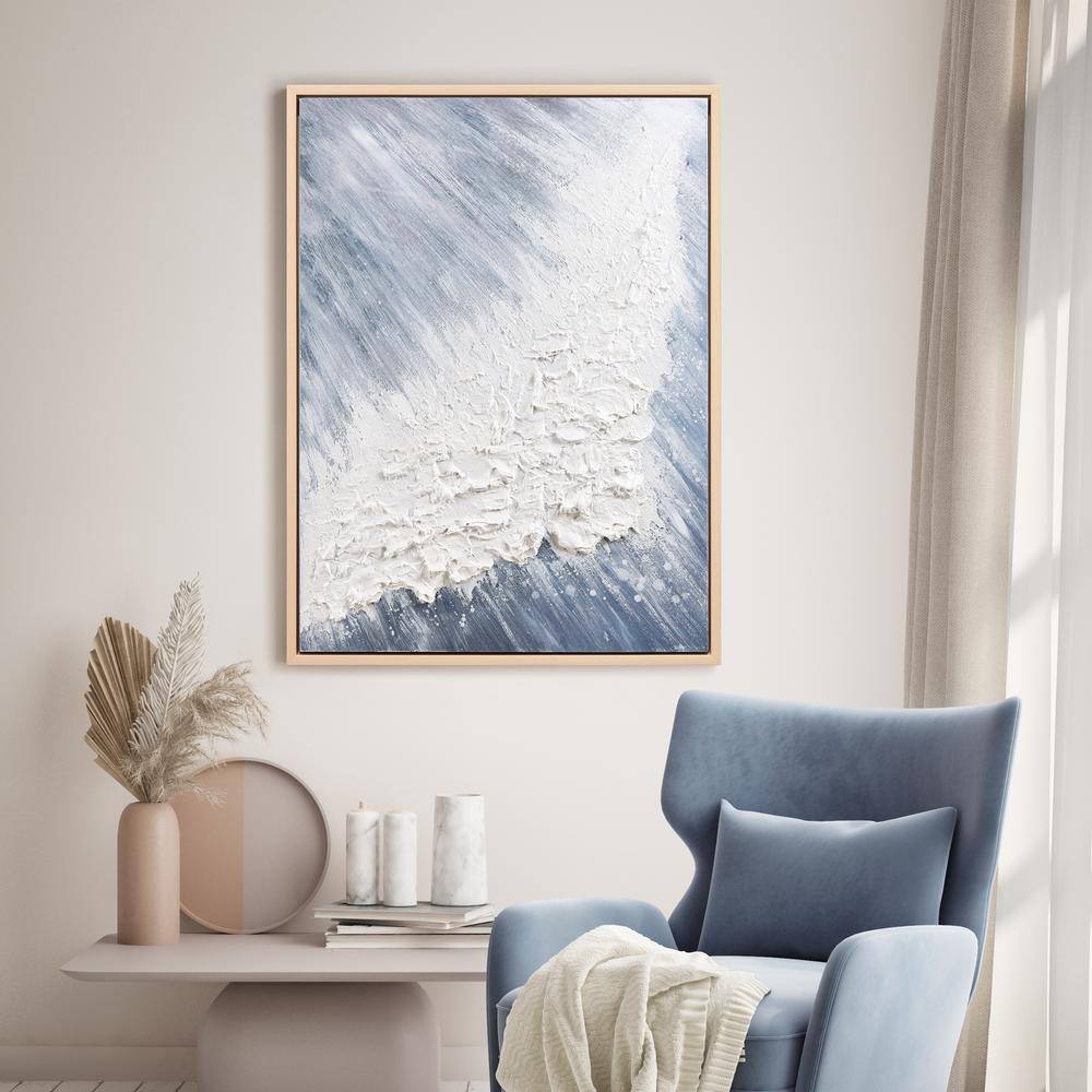 Aqua Splash Blue and White Abstract Canvas Painting, 30" x 40"
