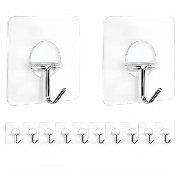 Wall Mounted Pot Racks Hooks with Adhesive, Transparent and Waterproof for Bathroom, Kitchen, Towel and Coat (12-Pack)
