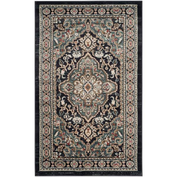 SAFAVIEH Lyndhurst Anthracite/Teal Doormat 3 ft. x 5 ft. Border Area Rug