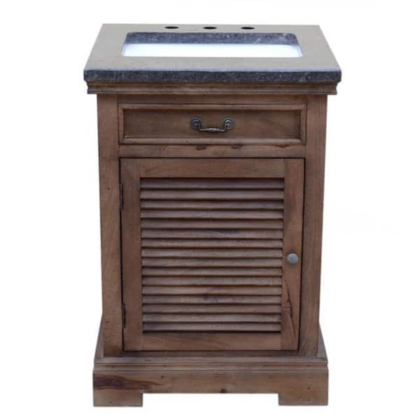 Unbranded 24.5 in. W x 24 in. D Mango Vanity in Brown with Black Granite Countertop and White Basin