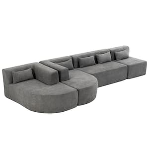 143.7 in. Luxury Upholstered Boucle Fabric Modern Modular Sectional Sofa in. Light Gray with 5 Pillows