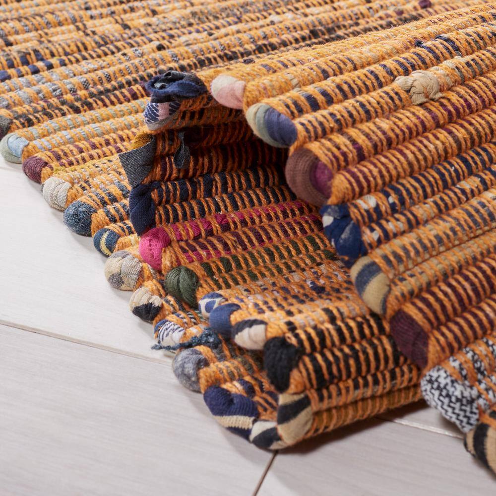Multicolor Striped Cotton Flat Woven Area Rug