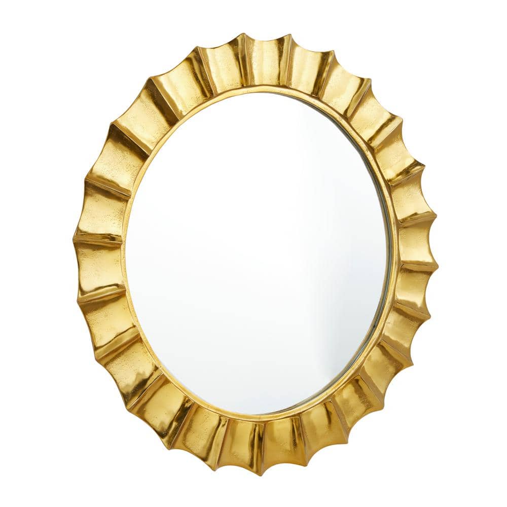 35-Inch Round Gold Sunburst Wall Mirror with Metal Frame
