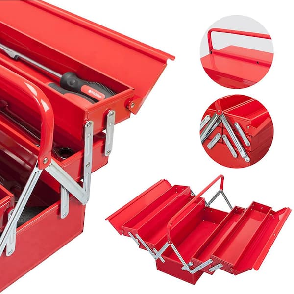 Portable Empty Metal Toolbox Folding Double Layer Storage Box for Auto  Repair