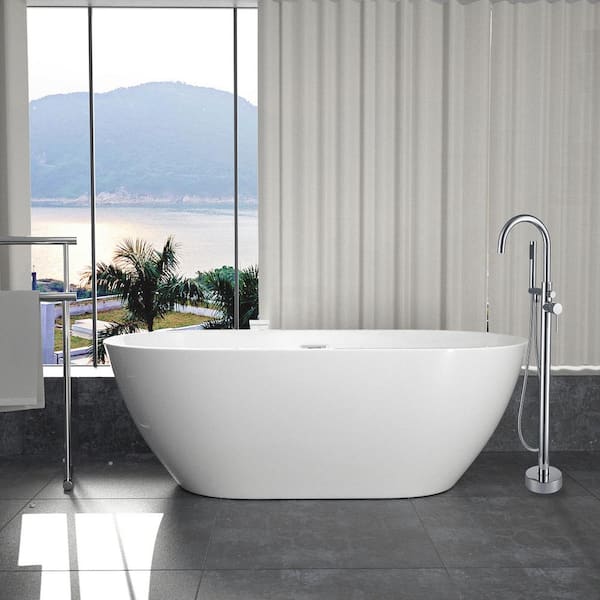 Maincraft 55.12 in. Acrylic Flatbottom Non-Whirlpool Bathtub in White