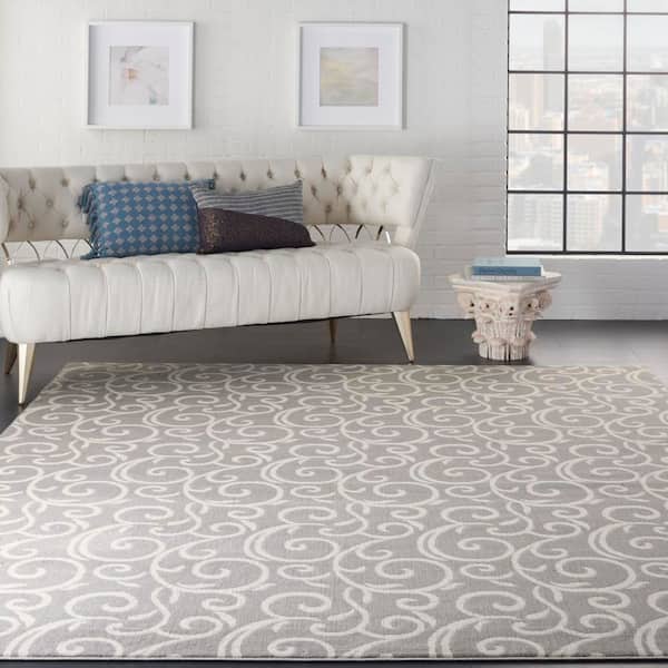 Grafix Grey 9 ft. x 12 ft. Floral Contemporary Area Rug