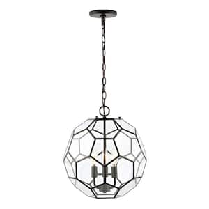 Bee 13.5 in. 3-Light Modern Farmhouse Iron/Glass LED Pendant, Oil Rubbed Bronze/Clear