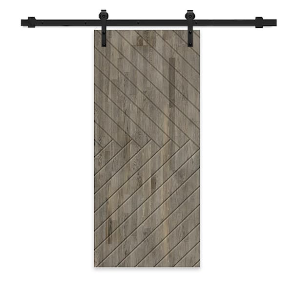 CALHOME 24 in. x 80 in. Weather Gray Stained Pine Wood Modern Interior Sliding Barn Door with Hardware Kit