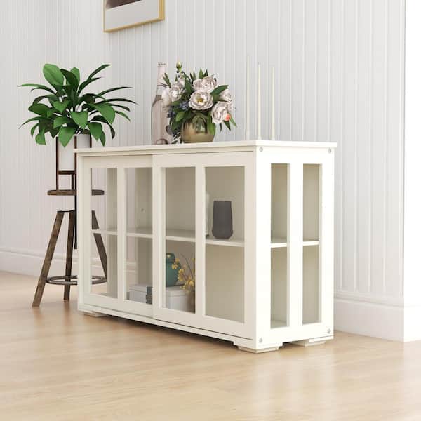 41.93 in. W x 13.99 in. D x 24.61 in. H in White MDF Ready to Assemble Floor Base Kitchen Cabinet, Kitchen Base Cabinet