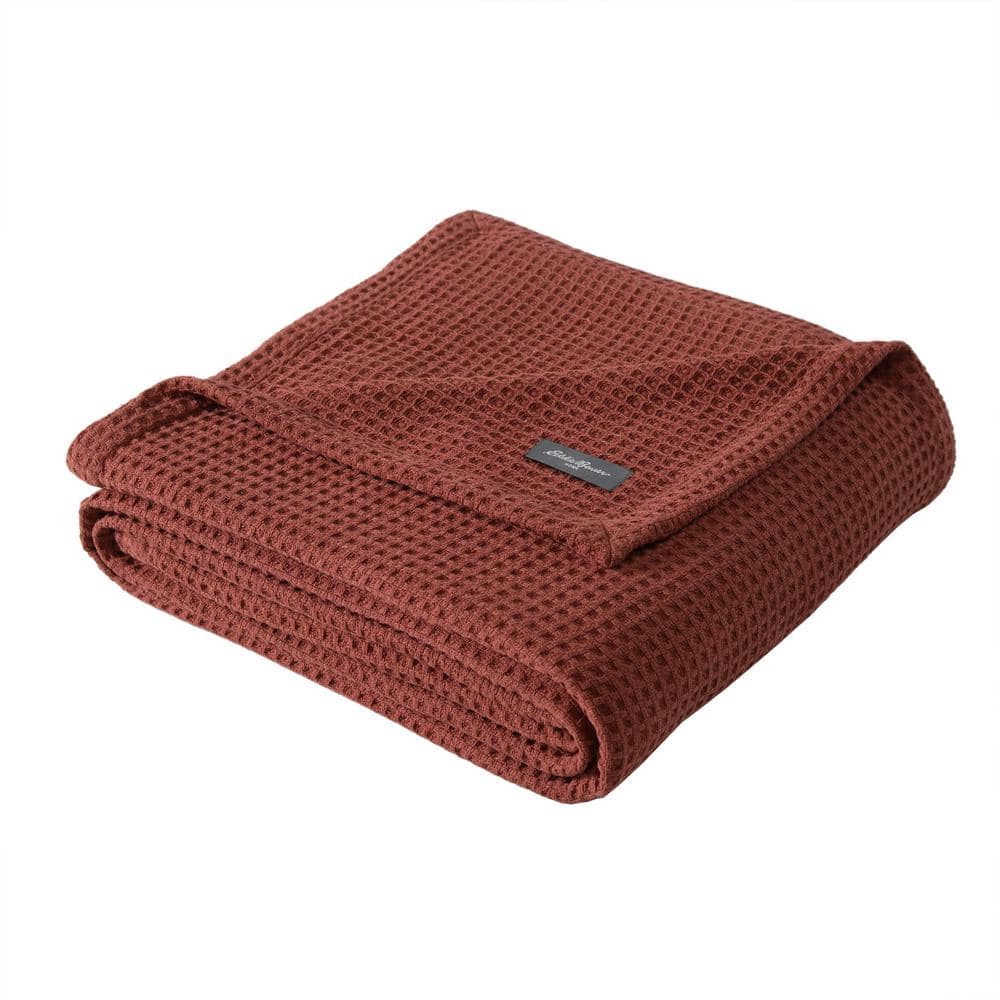 Eddie Bauer EB Solid Orange Cotton King Waffle Blanket USHSEE1262874