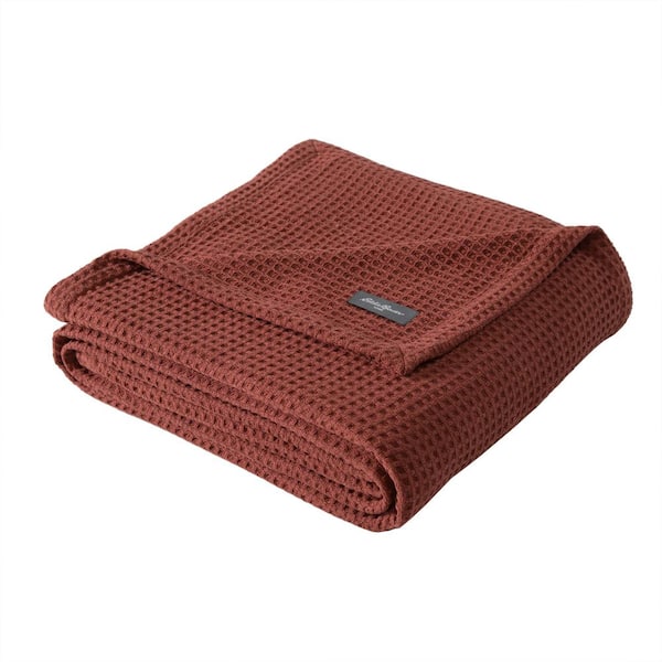 Eddie Bauer EB Solid Orange Cotton King Waffle Blanket