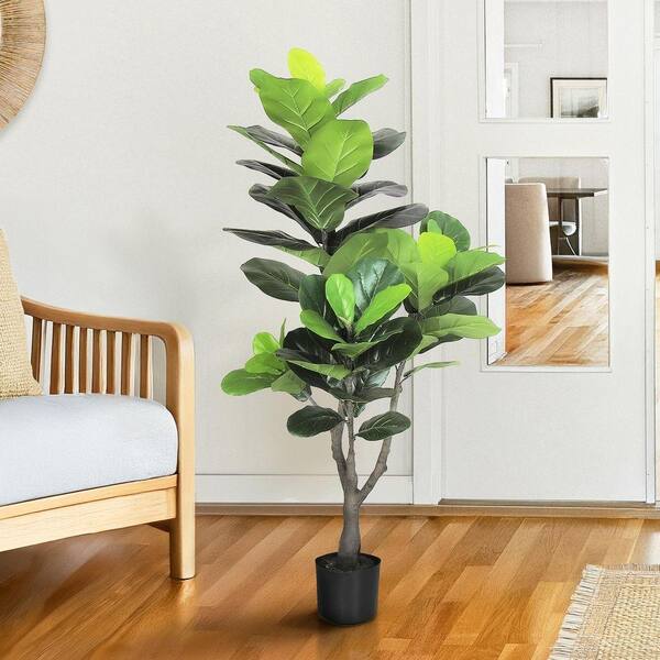 LIVING LUXURY 4 ft. Real Touch Artificial Fiddle Leaf Fig Tree in