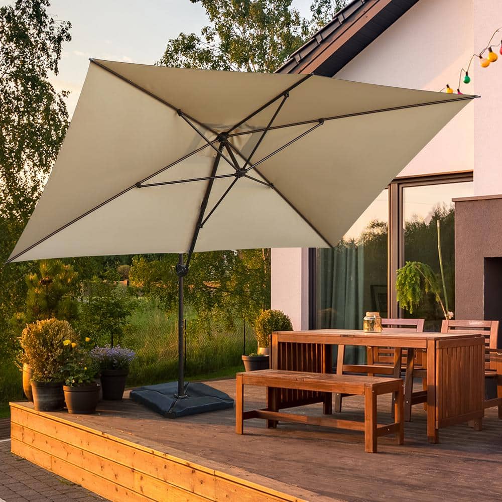 3m Square Aluminium Frame Cantilever Patio Parasol Garden Outdoor Beige New UK 