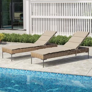 19 in. x 72 in. 1-Piece CushionGuard Deep Seating Outdoor Chaise Lounge Cushion in Beige