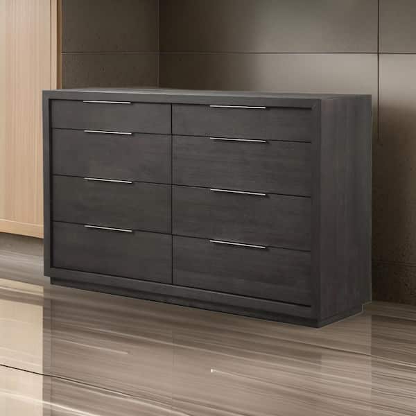 Benjara Gray and Nickel 8-Drawers 64 in. Dresser Without Mirror