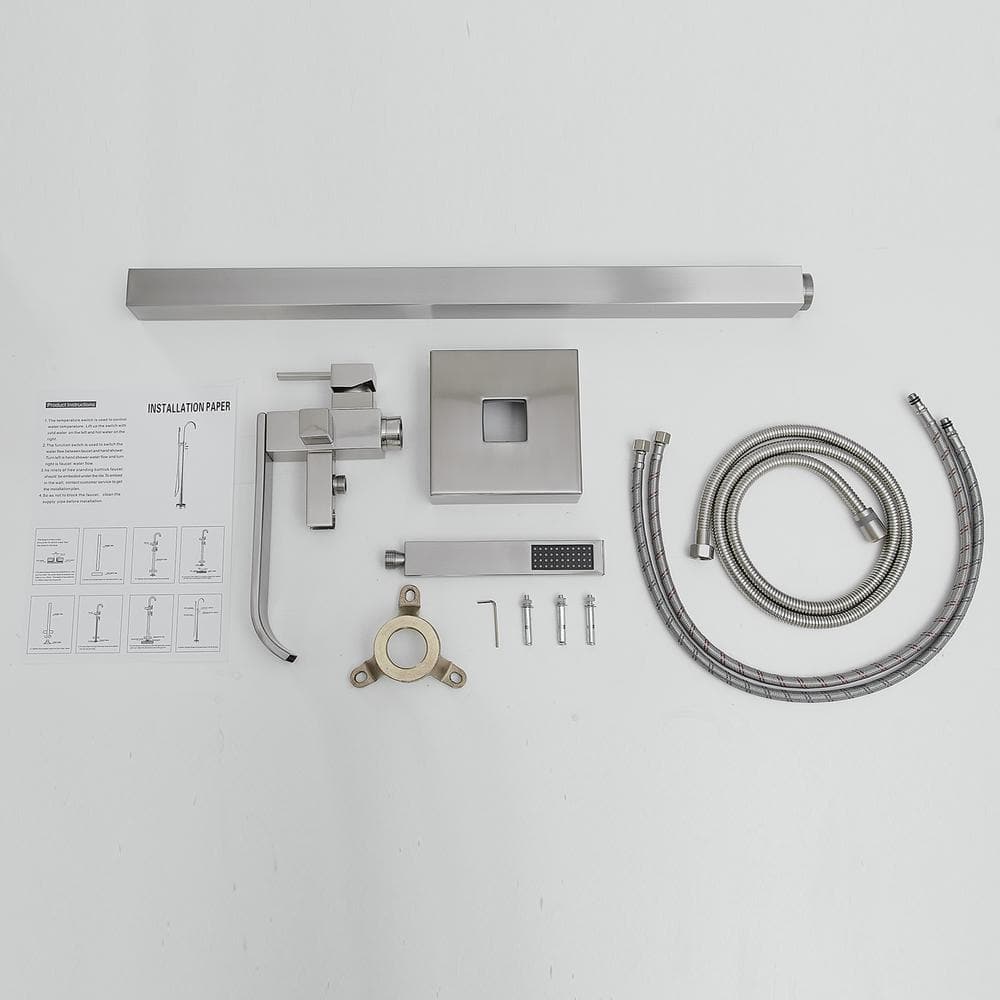 Brushed Nickel Single-Handle Freestanding Tub Faucet with Hand Shower