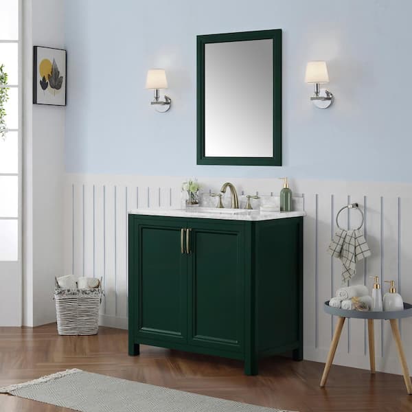 Home Decorators Collection Sandon 36 in. W x 22 in. D x 34.5 in. H Single Sink Bath Vanity in Emerald Green with Carrara Marble Top