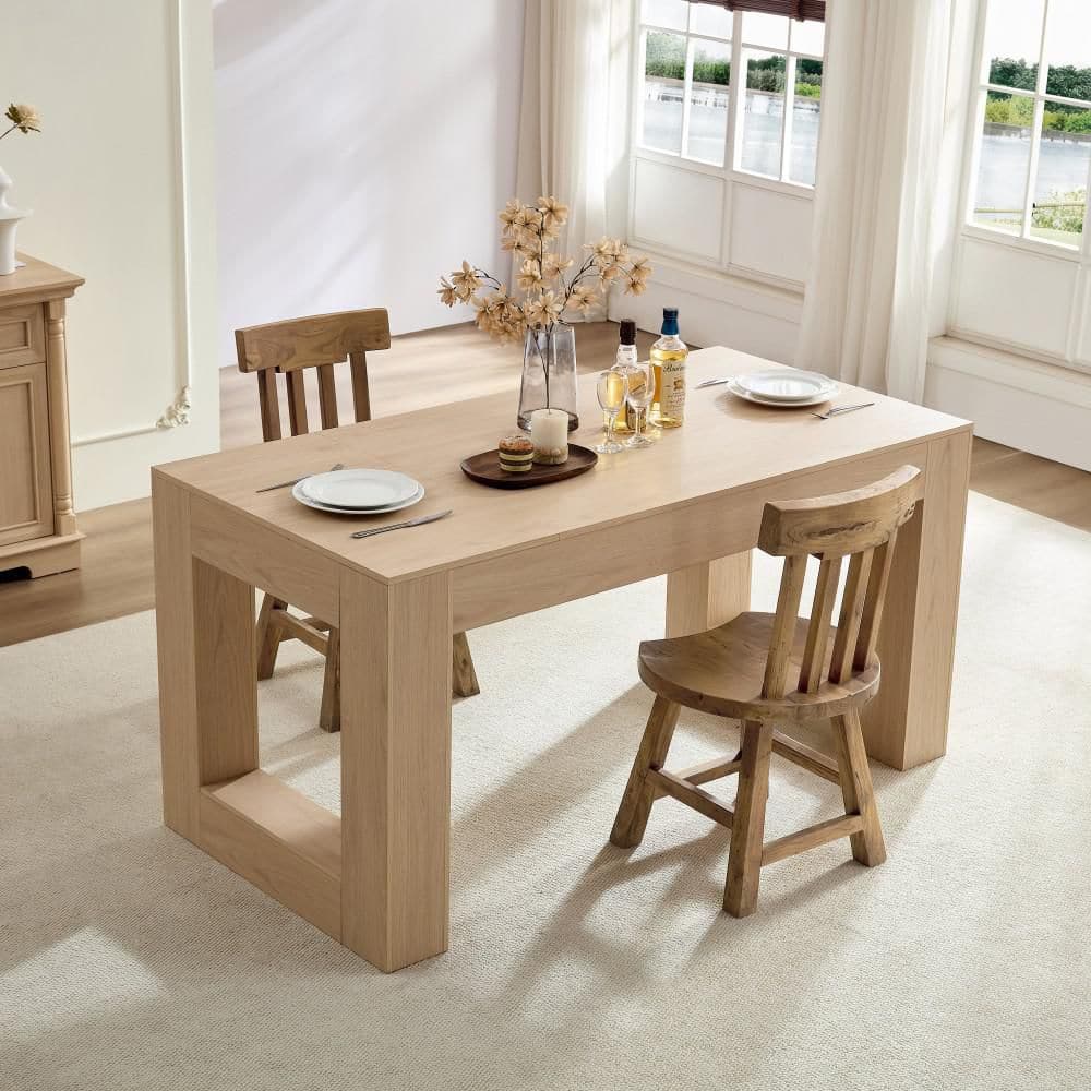 Brown Wood 63 in. Double Pedestal Base Dining Table Seats 6 with Sturdy Wood Legs price history on PriceWatchPro