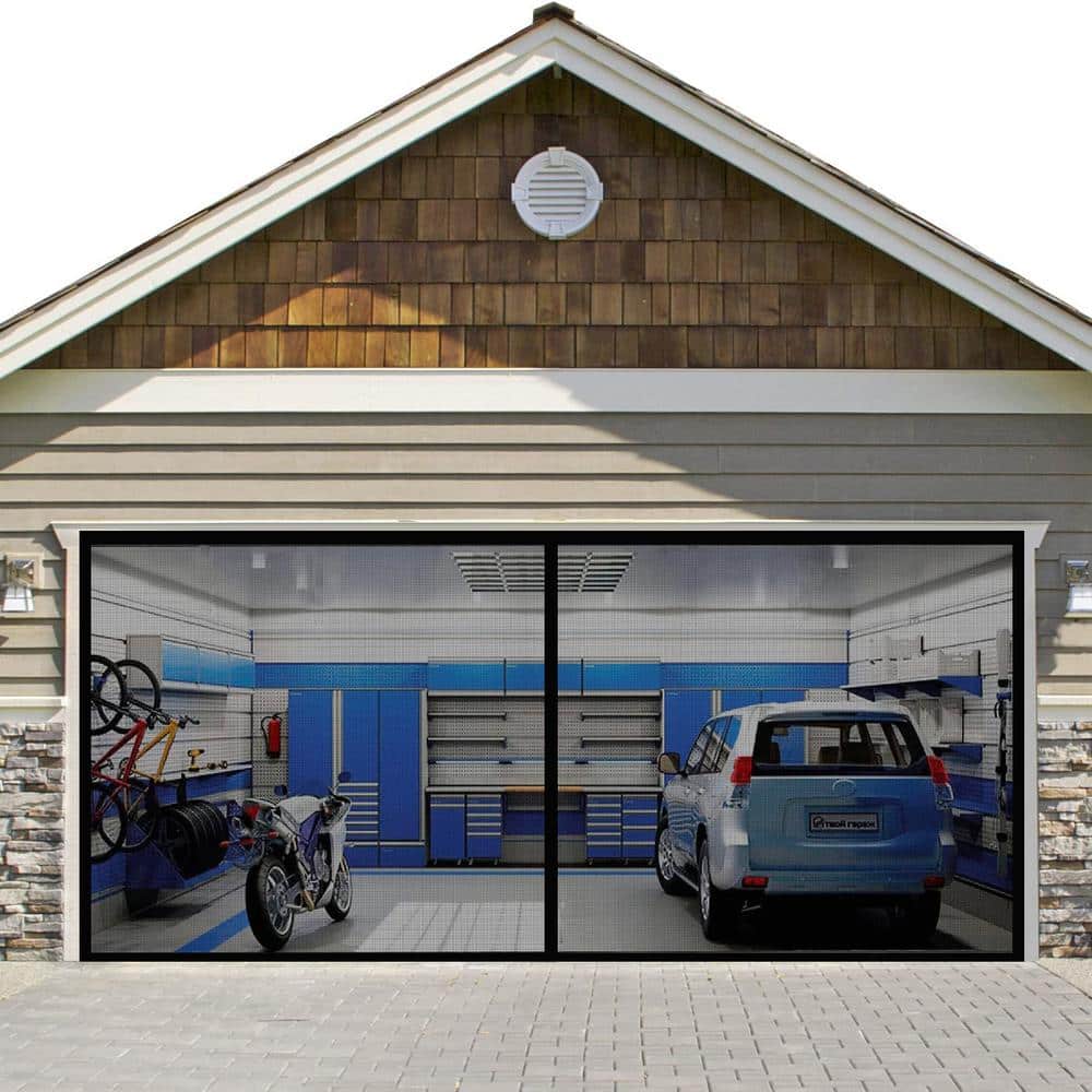 Shatex 9 ft. x 7 ft. Black Fiberglass Magnetic Garage Door Screen