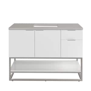 Brearly 48 in. W x 22 in. D x 35 in. H Single Sink Freestanding Bath Vanity in Glossy White with Pietra Gray Quartz Top