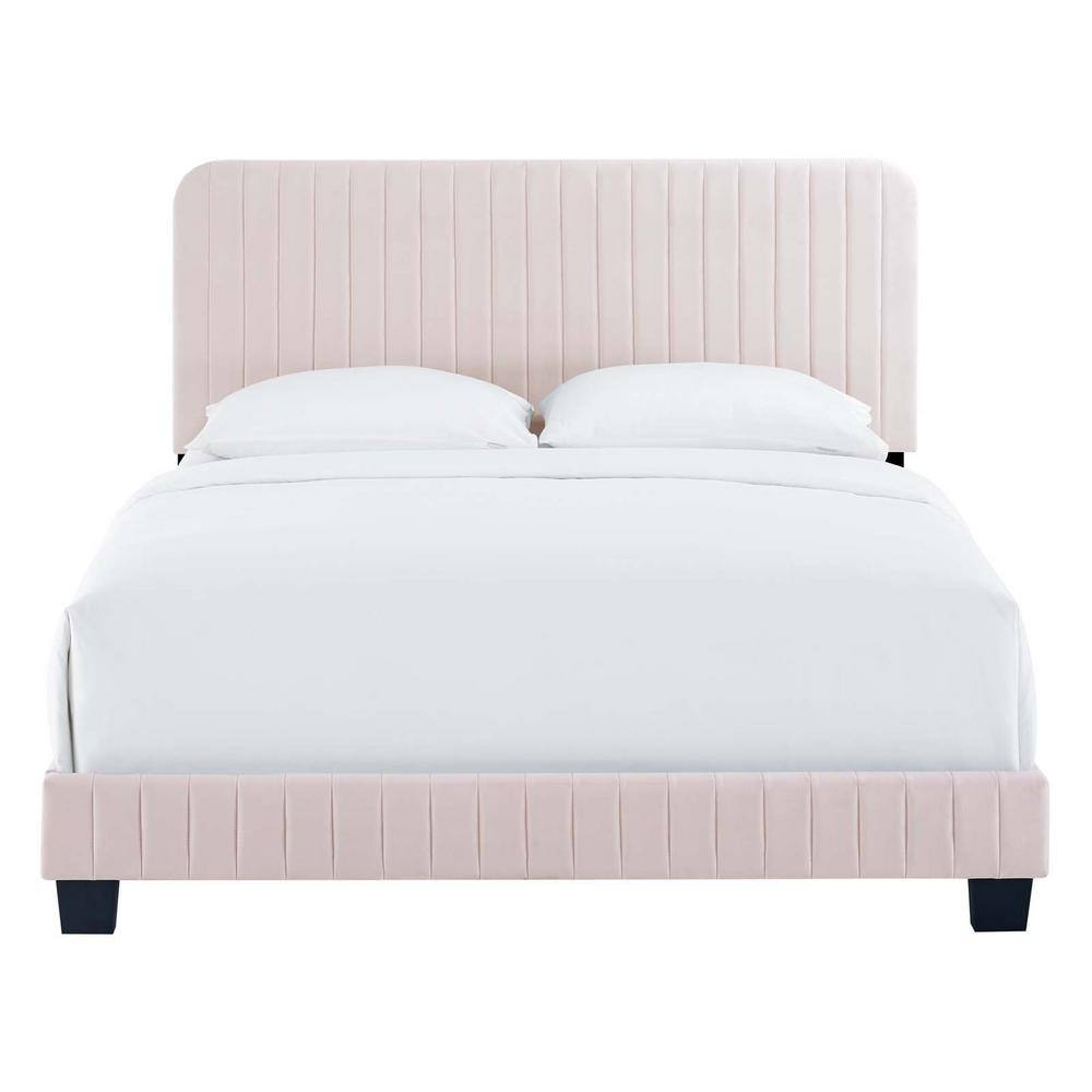 Glam Deco Elegance Channel-Tufted Velvet King Bed in Pink