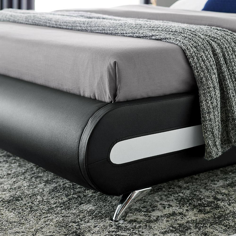 Black Faux Leather Queen Platform Bed with Tufted Headboard