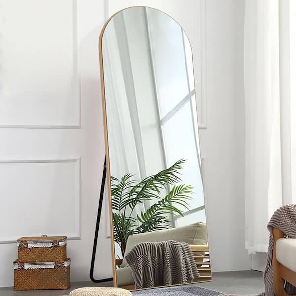 Dovelina 71 in. x 24 in. Modern Arched Removable Carved Design Framed Gold Full Length Floor Standing Mirror