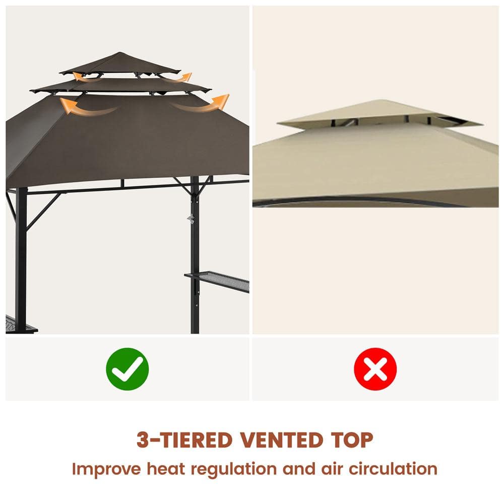Brown Steel Pop-Up Patio Grill Gazebo with Adjustable Shelves