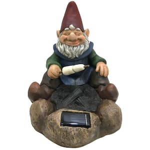 11 in. H Resin Solar Powered LED Gnome Roasting Marshmallows Lawn Statue