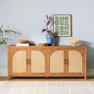 Modern English Oak MDF 70 in. Reeded Sideboard with Arched Doors