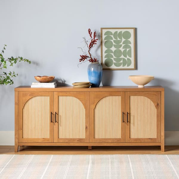 Modern English Oak MDF 70 in. Reeded Sideboard with Arched Doors