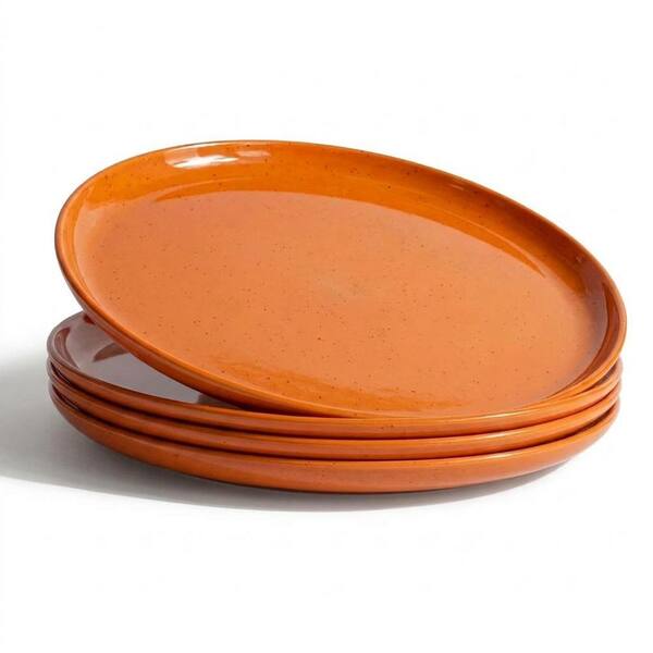 Orange Modern Flat Melamine Dinner and Salad Plates Lightweight Stackable Dishwasher Safe (Set of 4)