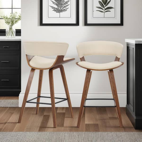 Jagger Modern 26 in. Wood and Cream Faux Leather Counter Height Bar Stool