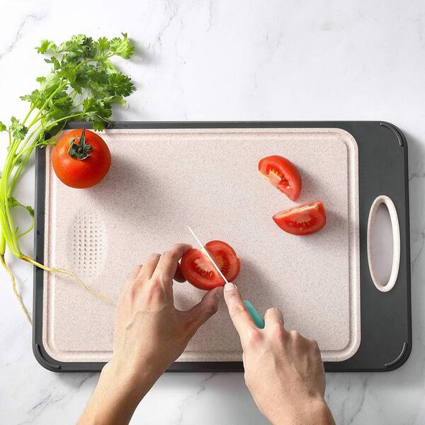 LOOHOI Double Sided Cutting Board - 16x12 Inch Stainless Steel & Wheat Straw Kitchen Chopping Board