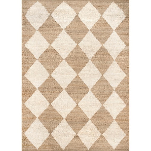 Maxwelle Flatweave Diamond Trellis Jute Natural 6 ft. x 9 ft. Area Rug