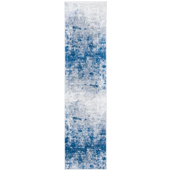 Brentwood 2 ft. x 16 ft. Gray/Navy Abstract Runner Rug