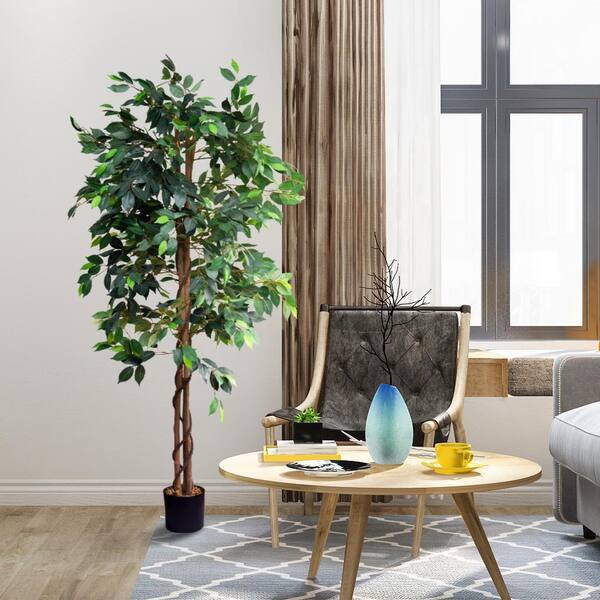 FOREVER LEAF 70 in. Artificial Ficus Tree for Living Room Decor ...
