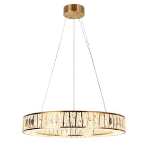 Laycantonic 1-Light Dimmable Integrated LED Brass Chandelier with Crystal Accents
