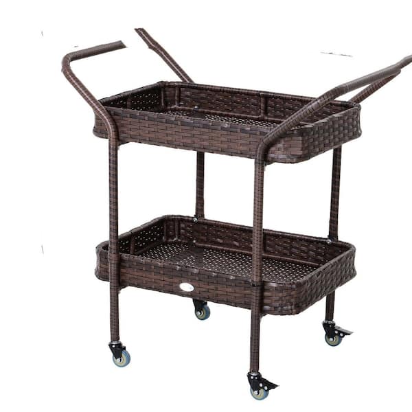 Cisvio Outdoor. Service drink cart, rattan wicker service cart 2 Tray