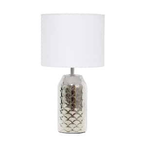 13.4 in. Whimsical Wave Mini Porcelain Mermaid Fish Scale Table Lamp, for Living Room, Bedroom, Foyer, Chrome