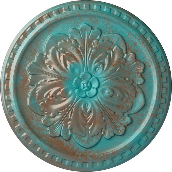 Ekena Millwork 16-7/8 in. x 5/8 in. Emeryville Urethane Ceiling Medallion, Hand-Painted Copper Green Patina