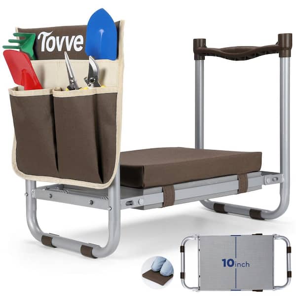Heavy-Duty Folding Garden Kneeler Seat with Extra-Wide Cushion, Detachable Tool Bag and No-Assembly Steel Frame