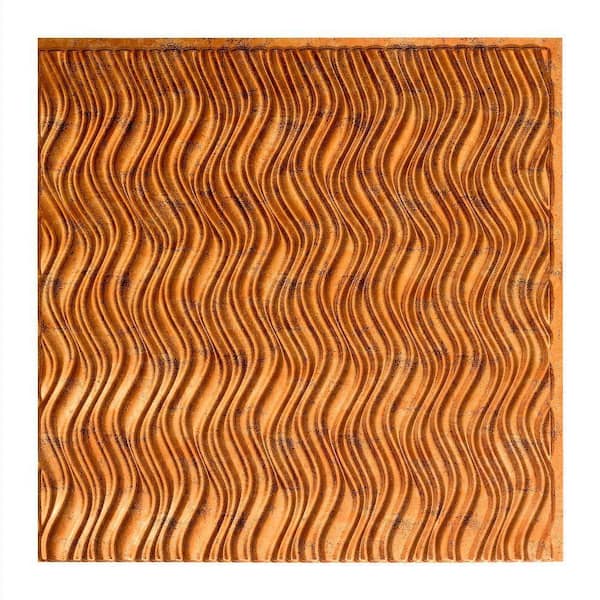 Fasade Current Vertical - 2 ft. x 2 ft. Vinyl Glue-Up Ceiling Tile in Muted Gold