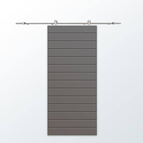 CALHOME 30 in. x 80 in. Light Gray Painted Composite MDF Paneled Interior Sliding Barn Door with Hardware Kit
