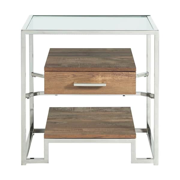 Picket House Furnishings Hampton Square 24 in. Glass Storage End Table in Chrome