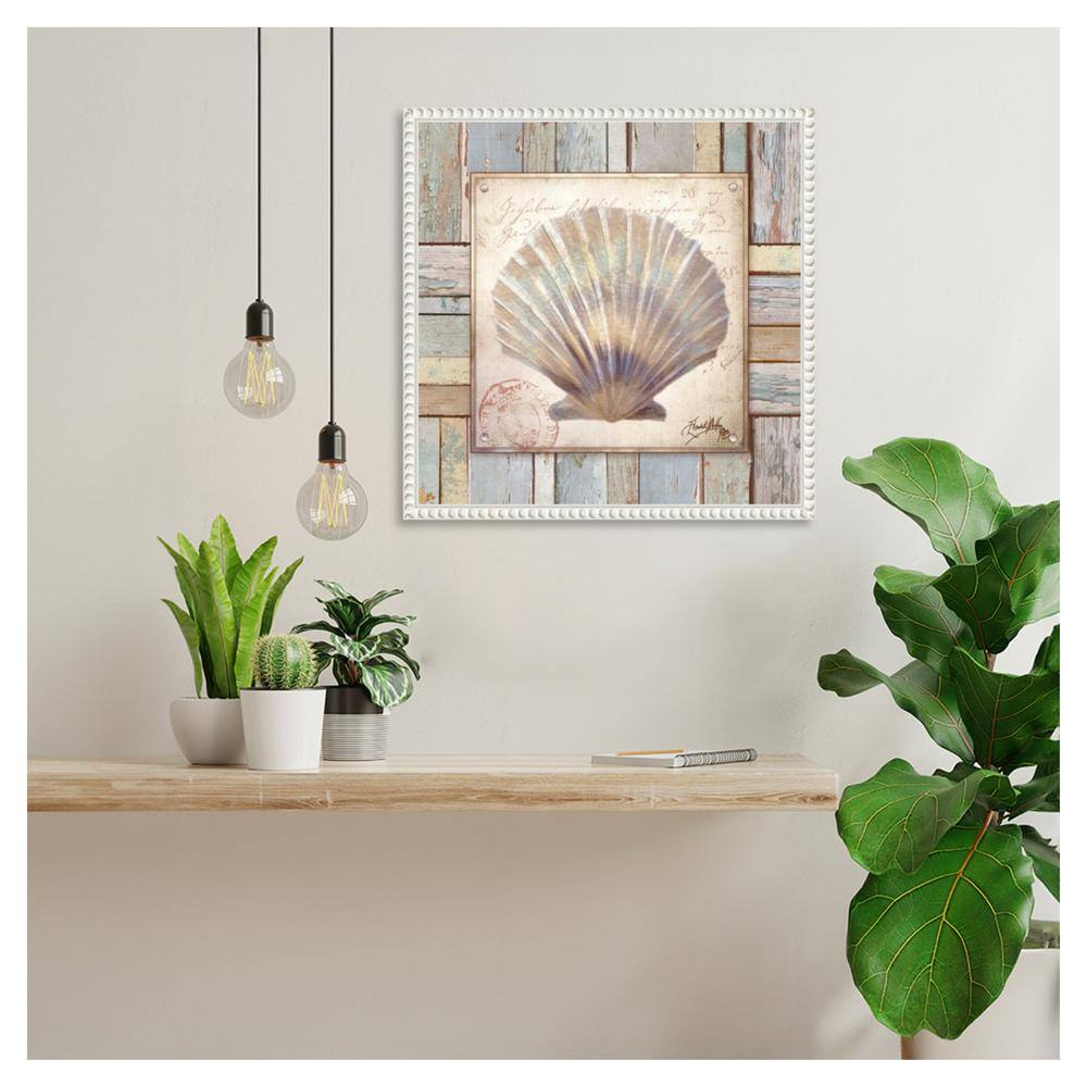16"x16" Beaded White Framed Nautical Shell Canvas Print