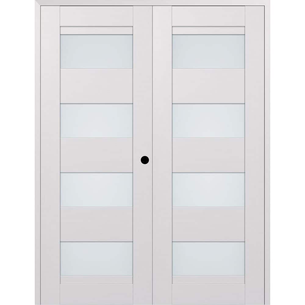 Della N 48 in. x 96 in. Left Hand Active 4-Lite Frosted Glass Bianco Noble Wood Composite Double Prehung French Door price history on PriceWatchPro