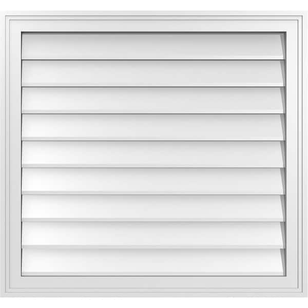 Ekena Millwork 30 in. x 28 in. Vertical Surface Mount PVC Gable Vent: Decorative with Brickmould Frame