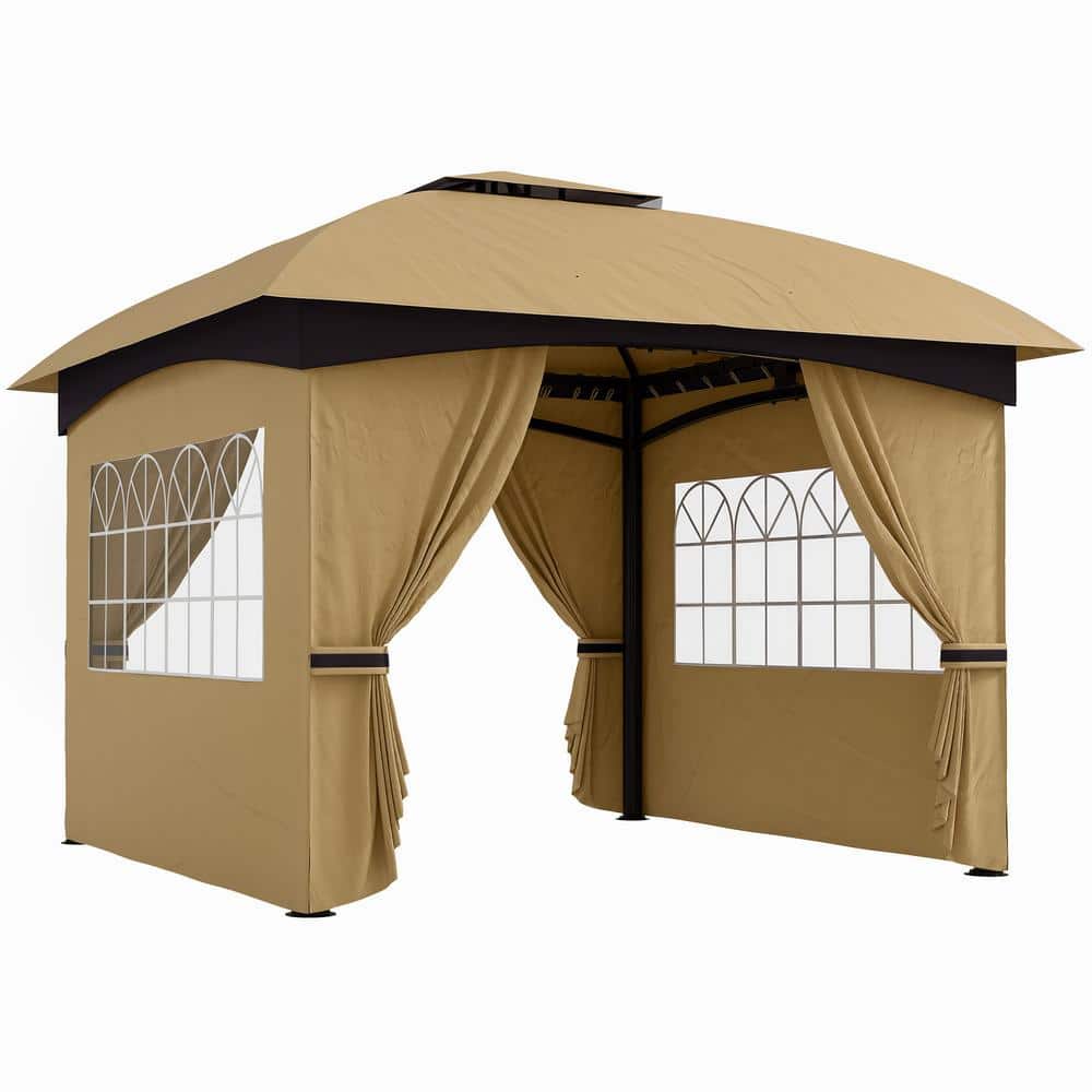 11 ft. x 11 ft. Beige Outdoor Gazebo, Arc Patio Gazebo Canopy Shelter, UV P
